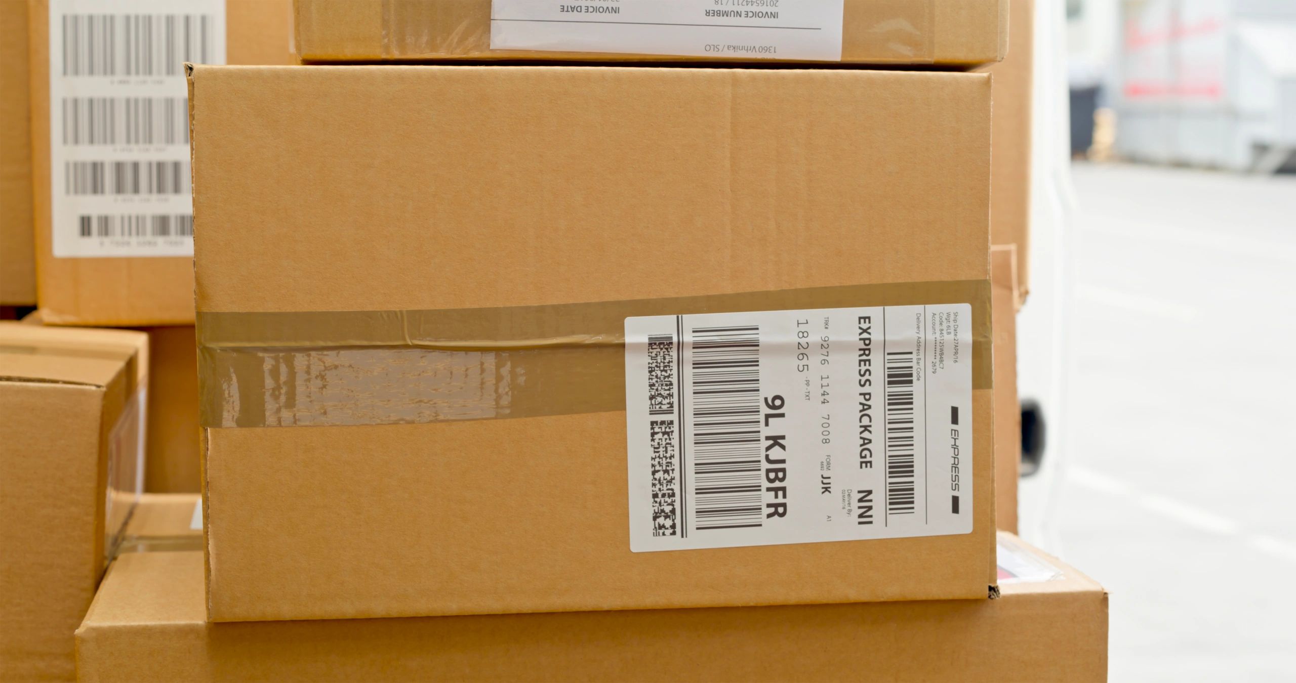 Delivery boxes stacked in a van